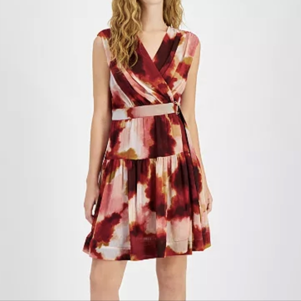 Fall Autumn Burgundy Multi Color Knee Length Taylor dress size 14 new nwt